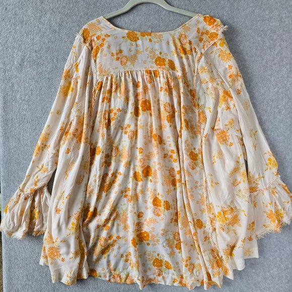 Free People Women Sz S Loretta Floral Ruffle Boho Cottagecore Tunic Top Festival - Picture 10 of 16